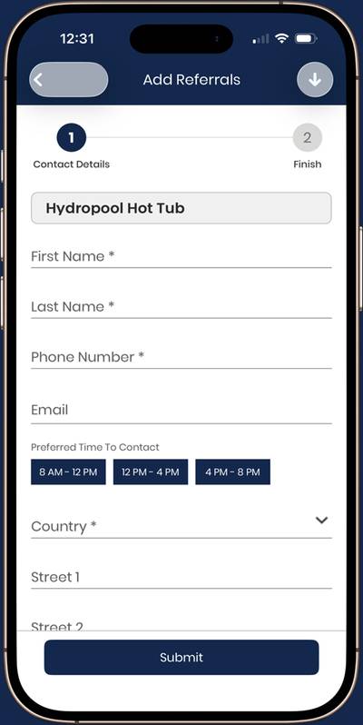 Add referral form in the Hydropool Referral app